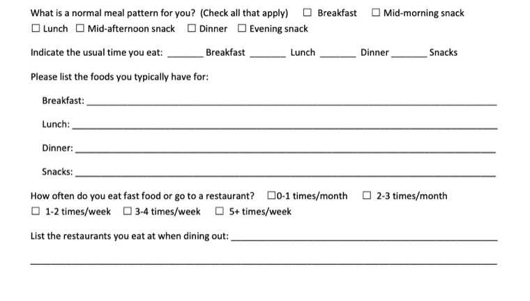 A dietary questionnaire