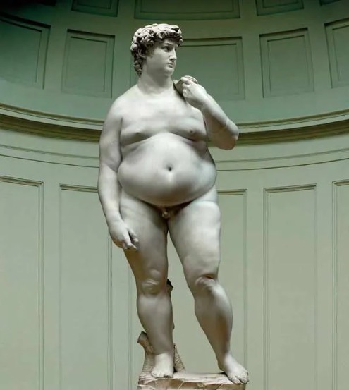 A statue of a fat David